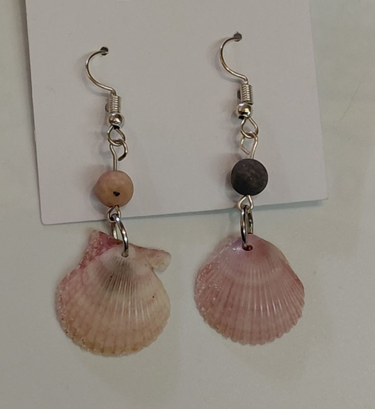 Pink Scallop Dangle Earrings with Bead