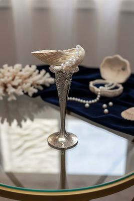 Long Stem Jewelry Bowl with faux pearls