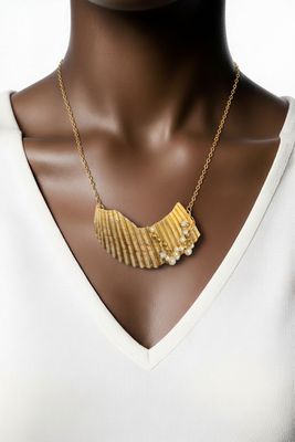 Shell Fragment Statement Necklace with Faux Pearls