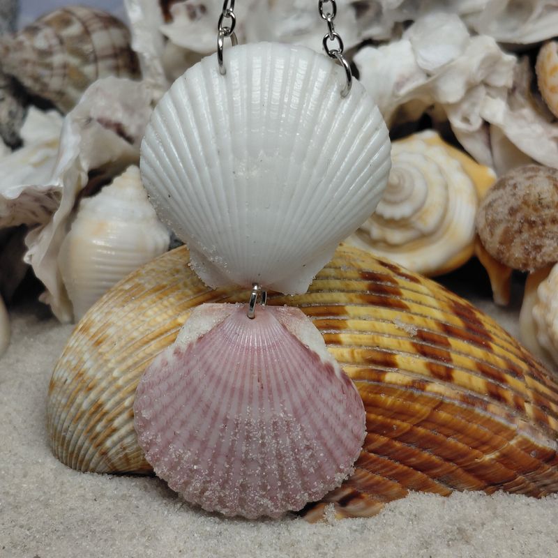 Pink &amp; White Double Scallop Drop Pendant