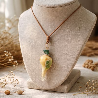 Pear Whelk Pendant with Glass Beads