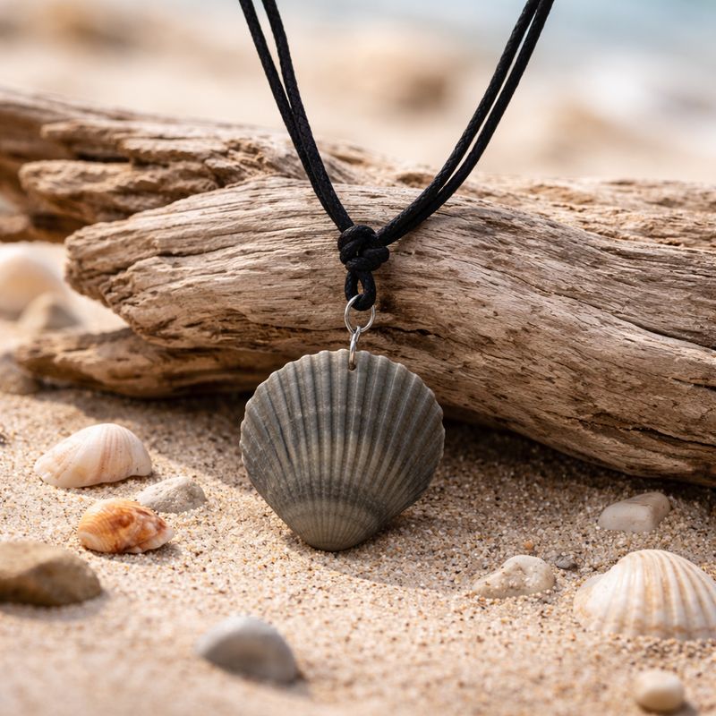Unique Black and Grey Scallop Shell Pendant