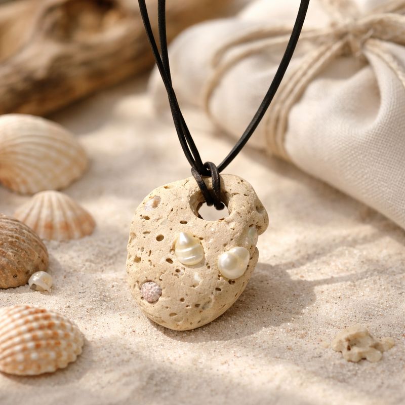 Hag Stone Pendant on Black Cord