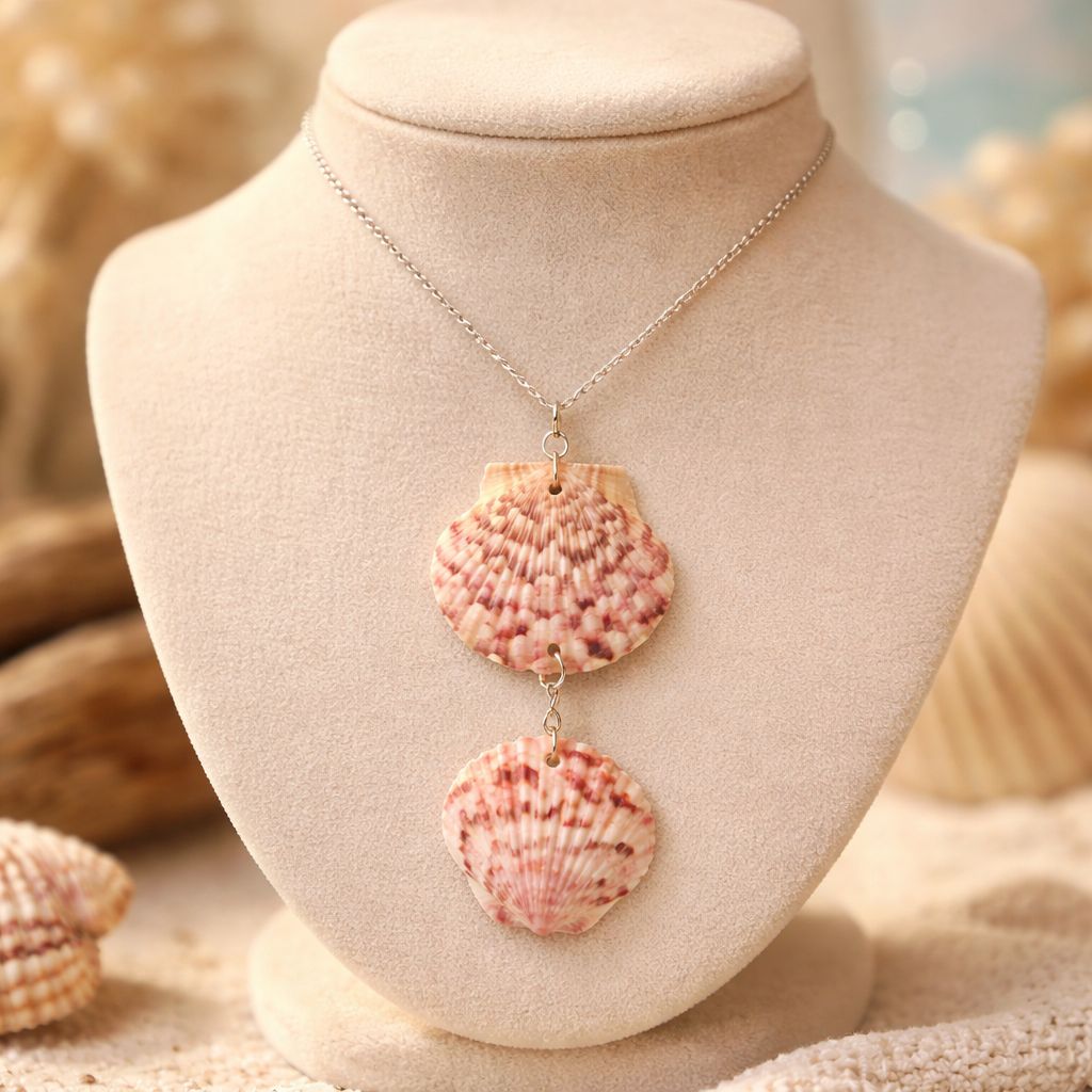 Double Calico Scallop Drop Pendant