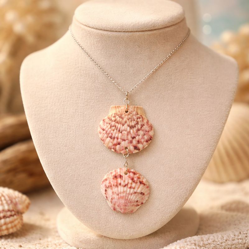 Double Calico Scallop Drop Pendant