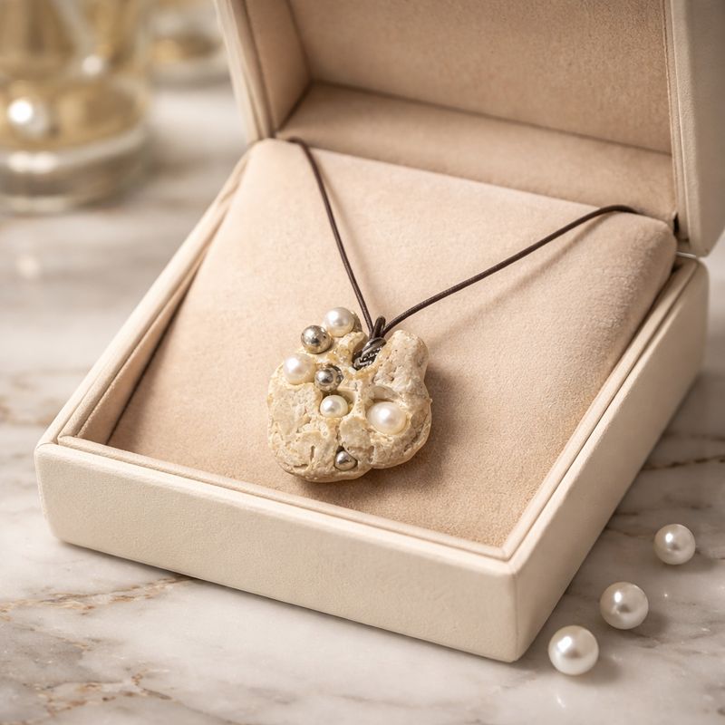 Hag Stone Pendant with Faux Black and White Pearl