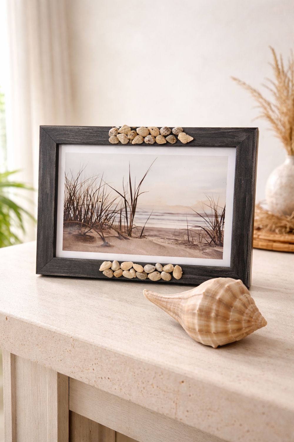 4x6 Gray Frame with Natural Shells