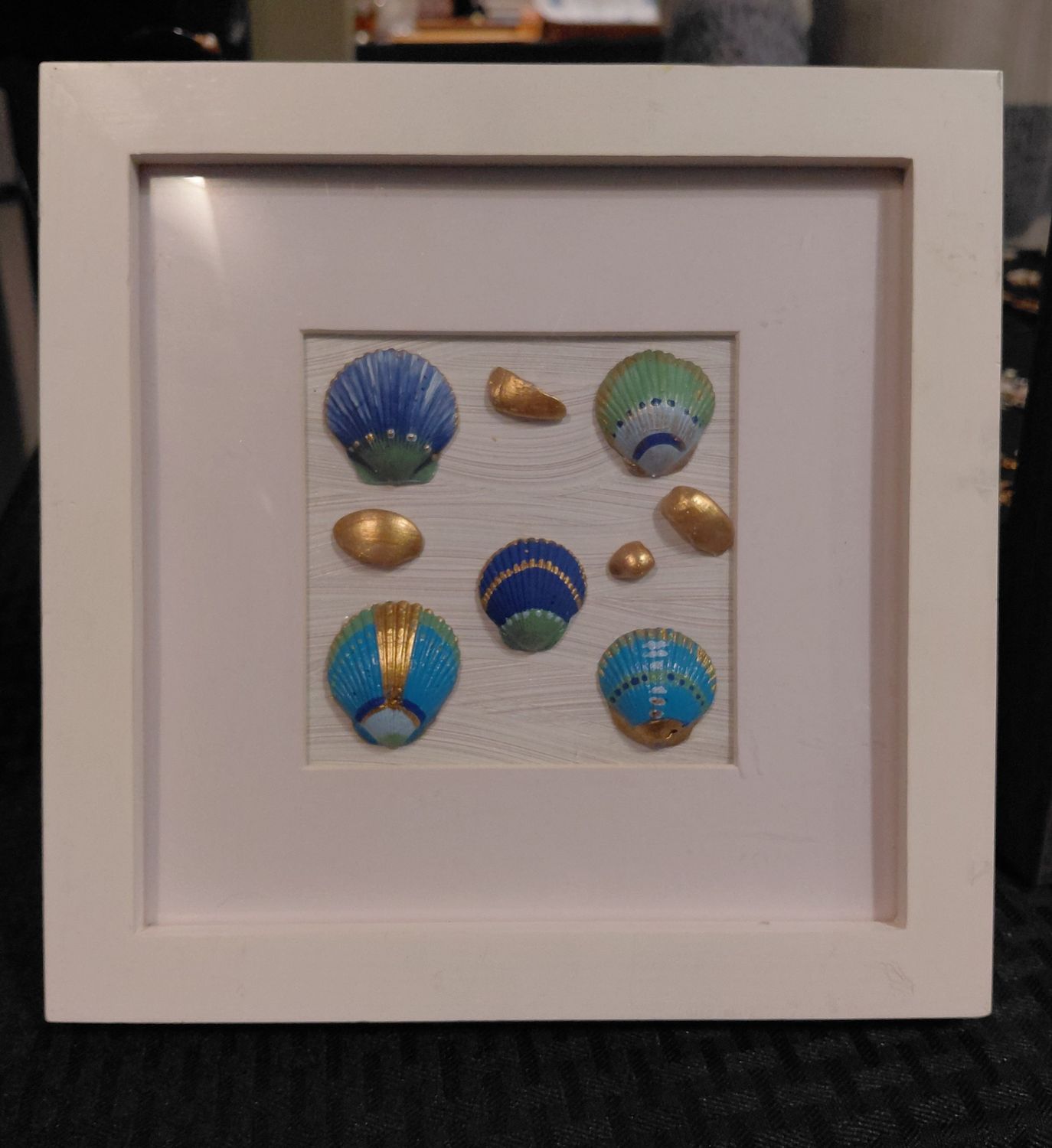 Shadow Box with Painted Scallops in White Frame