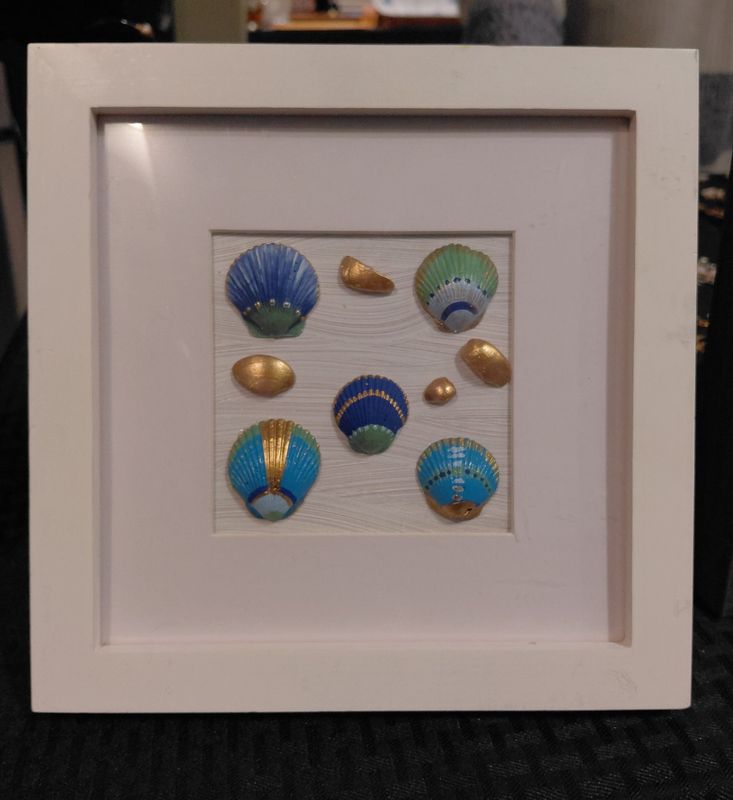 Shadow Box with Painted Scallops in White Frame