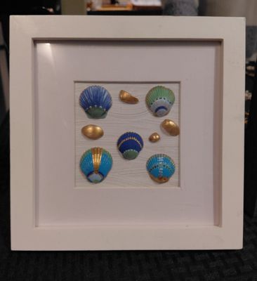 Shadow Box with Painted Scallops in White Frame