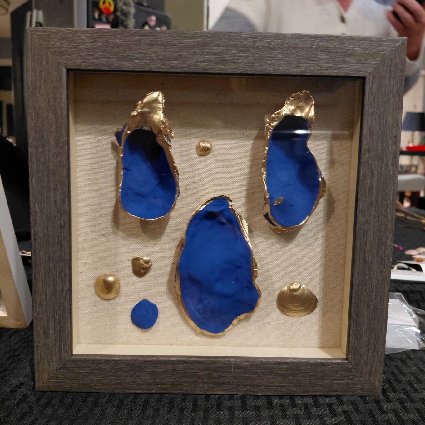Shadow Box with Painted Oyster Shells in Brown Frame