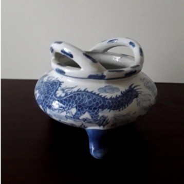 Vintage Blue and White Chinese Porcelain Dragon Pot