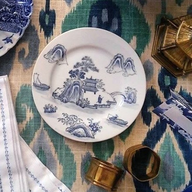 Vintage Porcelain Painted Pagoda Plates (Set of 7)