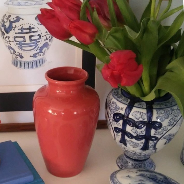 Vintage Coral Glazed Ceramic Vase