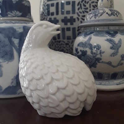 Vintage Blanc de Chine Style Porcelain Quail or Partridge Figurine