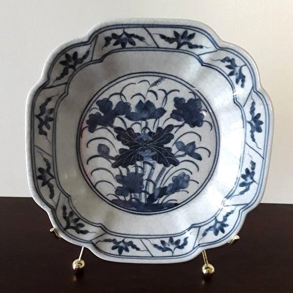 Vintage Blue and White Porcelain Lotus Plate