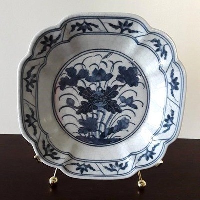 Vintage Blue and White Porcelain Lotus Plate