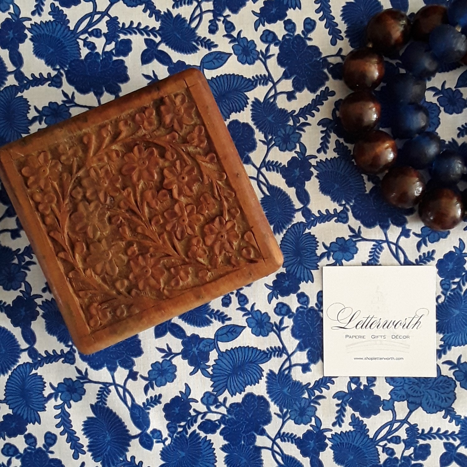 Vintage Hand-Carved Wooden Box from India