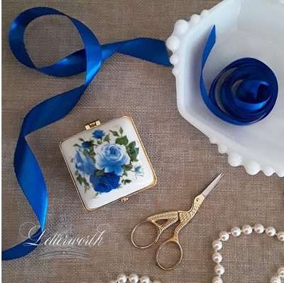 Vintage Blue Rose Porcelain Trinket or Ring Box