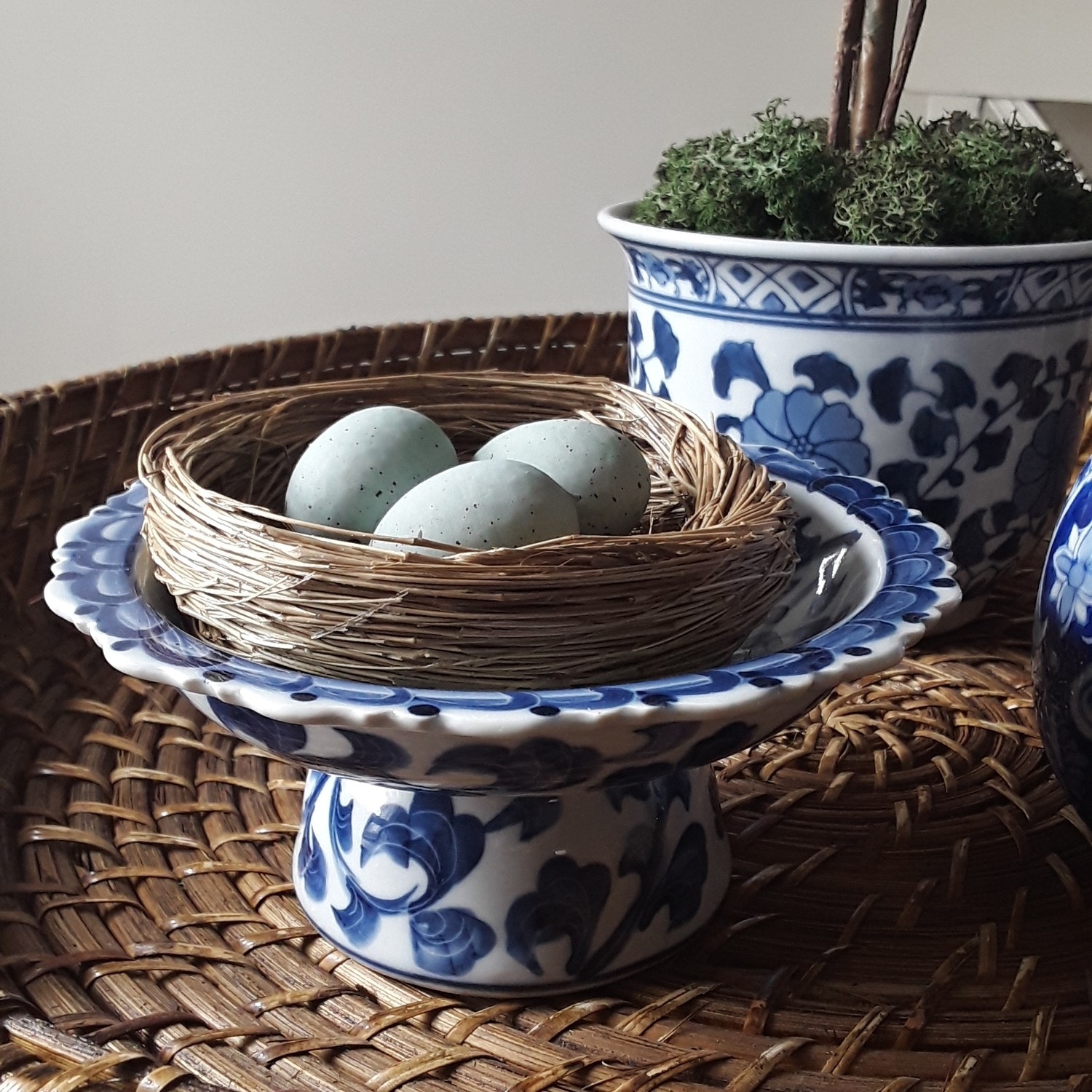 Vintage Andrea by Sadek Blue and White Porcelain Compote