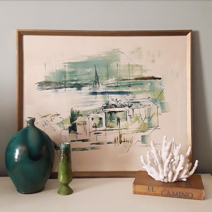 Framed Original Signed Alfred Birdsey (1912-1996) Abstract Bermuda Watercolor Painting