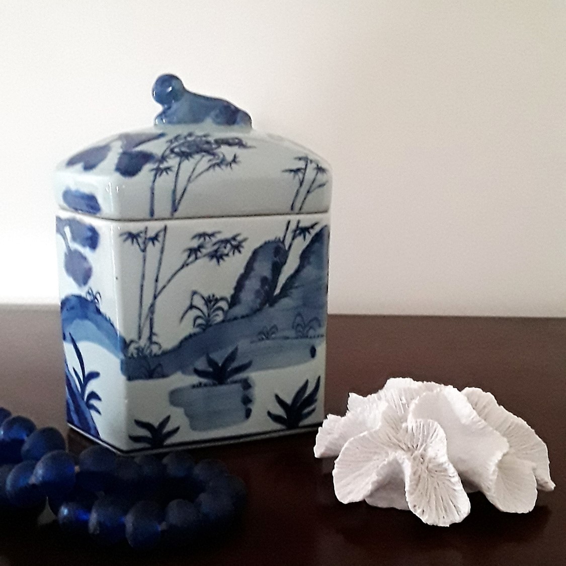 Vintage Chinese Porcelain Hexagonal Canister