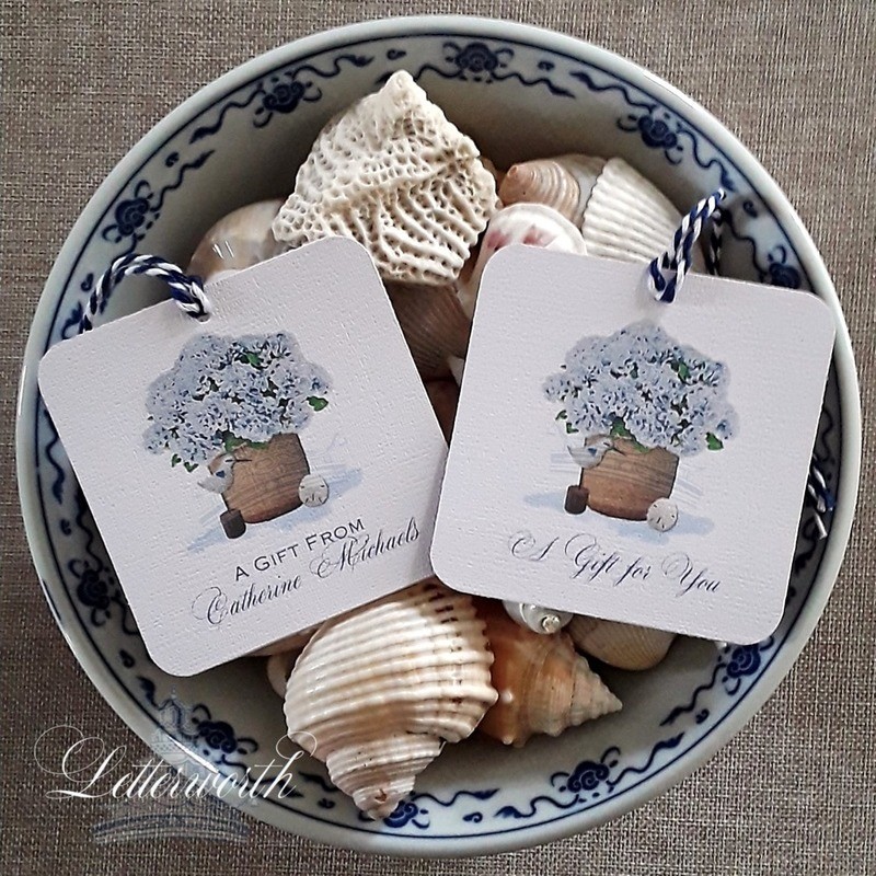 Blue Hydrangeas in Nantucket Basket Watercolor Gift Tags by Letterworth (Set of 12)