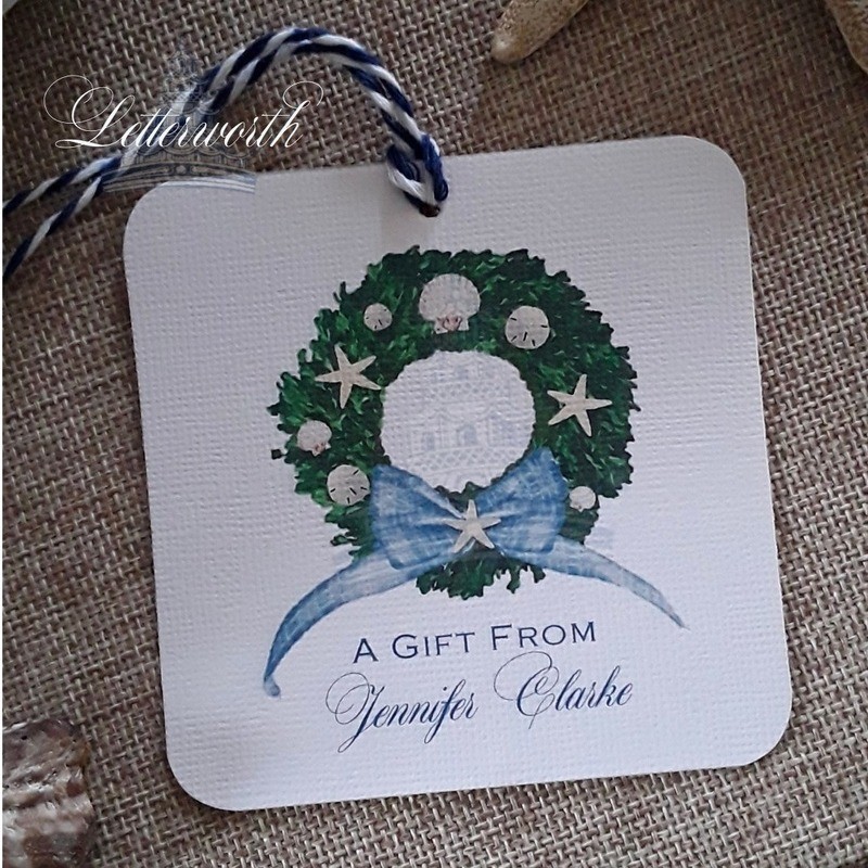 Coastal Boxwood Wreath Watercolor Gift Tags by Letterworth (Set of 12)