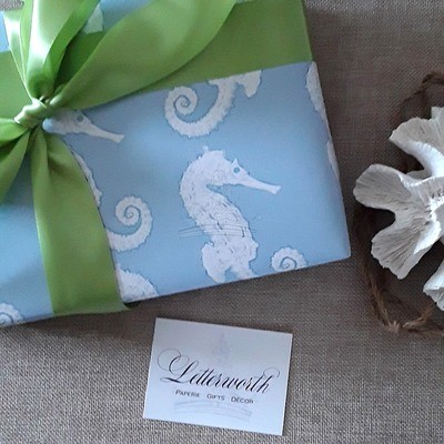 Blue Watercolor Seahorse Gift Wrapping Paper by Letterworth