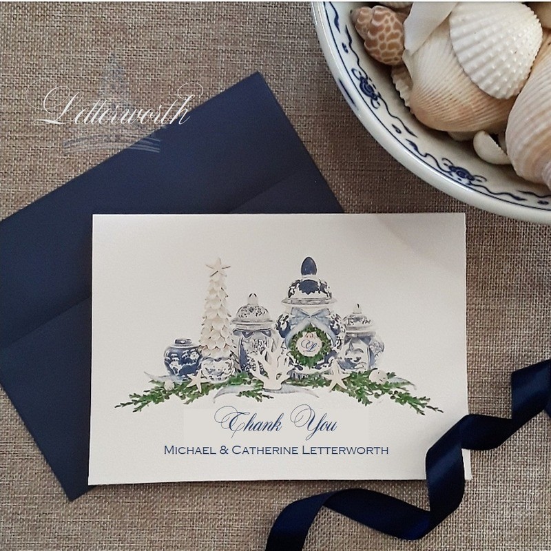 Letterworth Blue and White Coastal Ginger Jar Watercolor Note Cards (Set of 8)