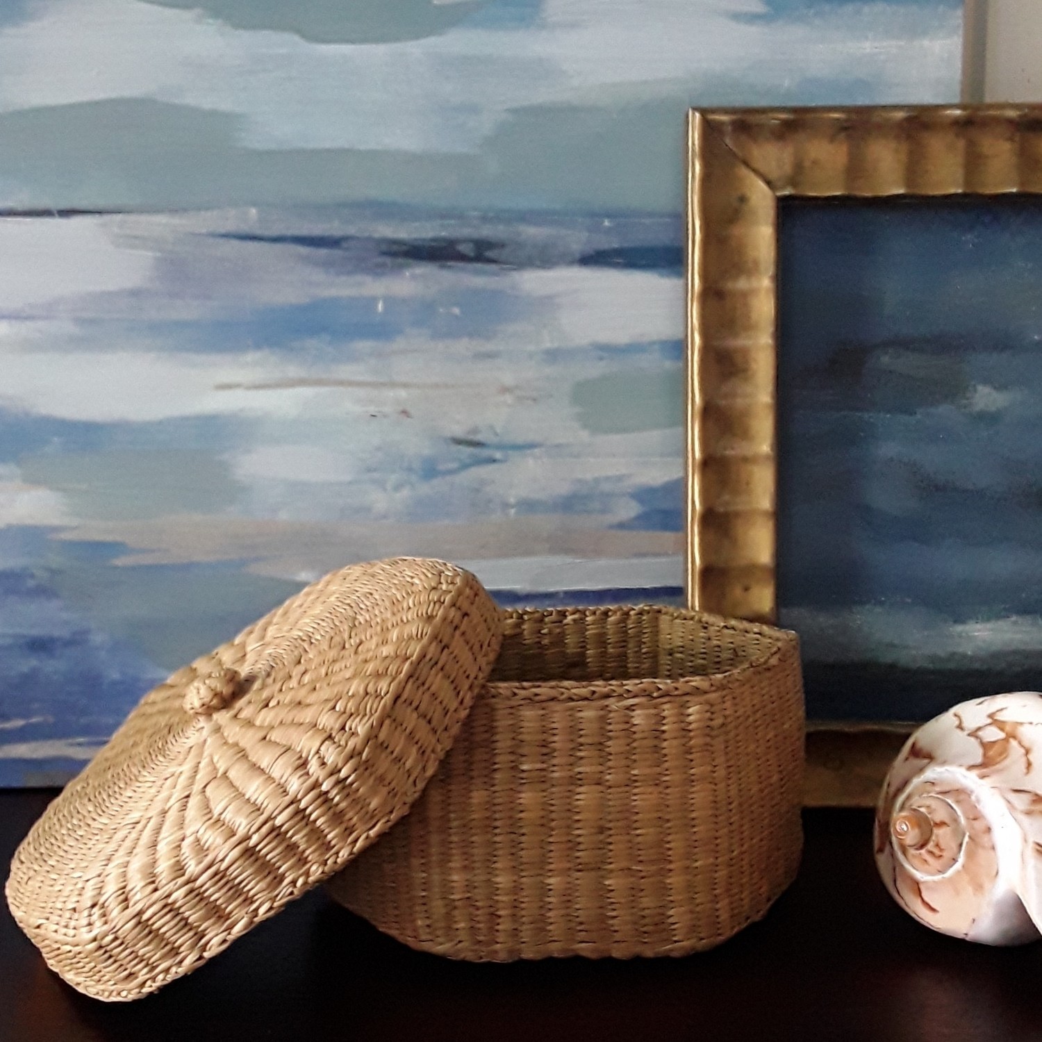 Vintage Woven Hexagonal Box with Lid