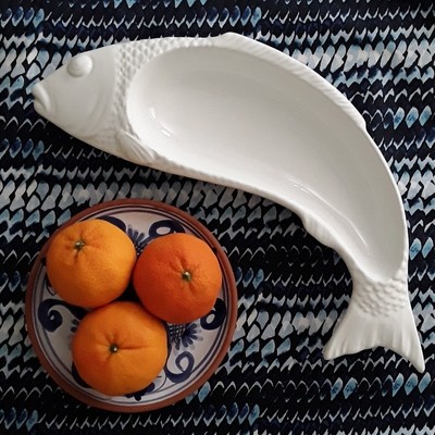White Ceramic Fish Serving Bowl from Portugal