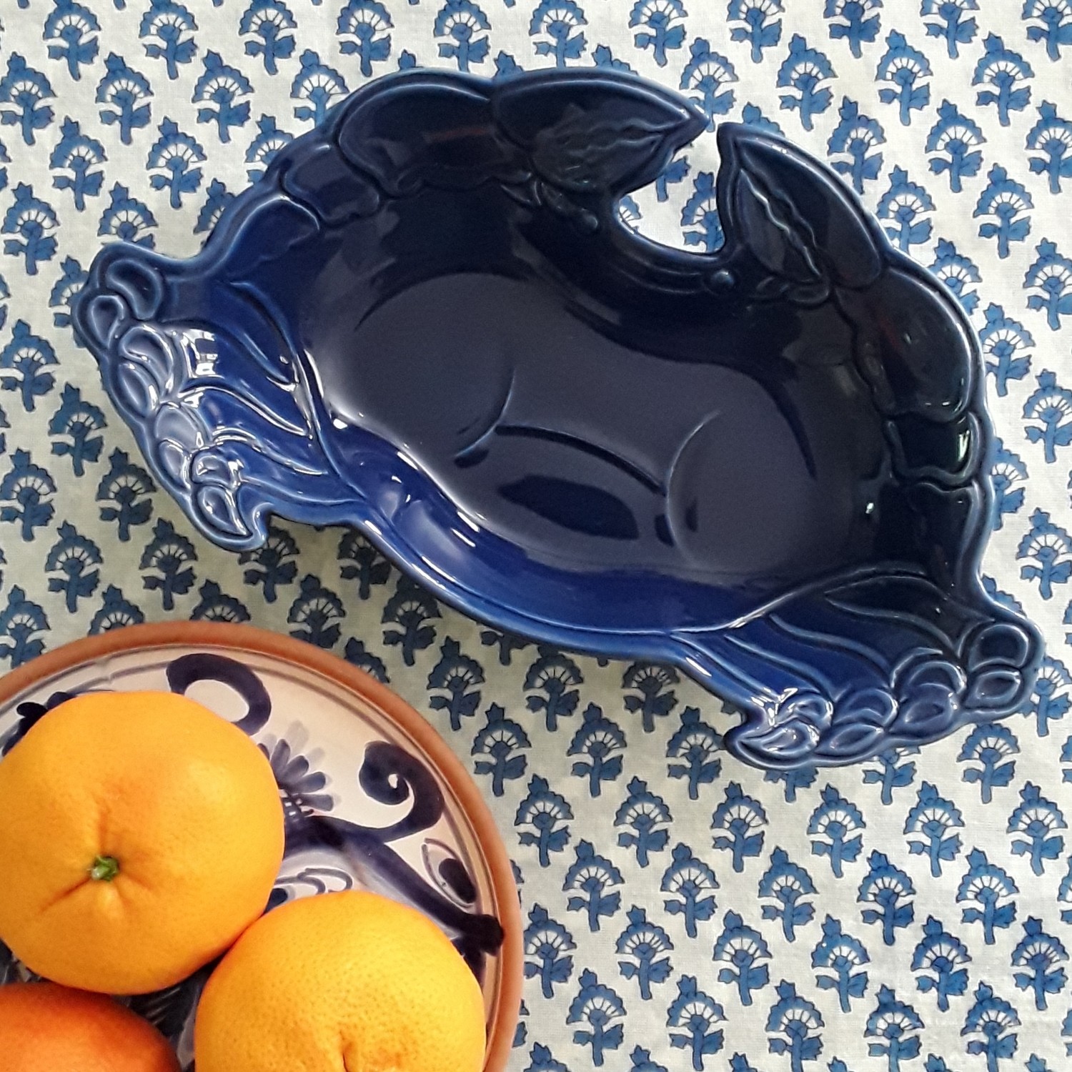 Blue Ceramic Crab Serving Dish