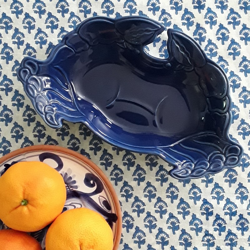Blue Ceramic Crab Serving Dish