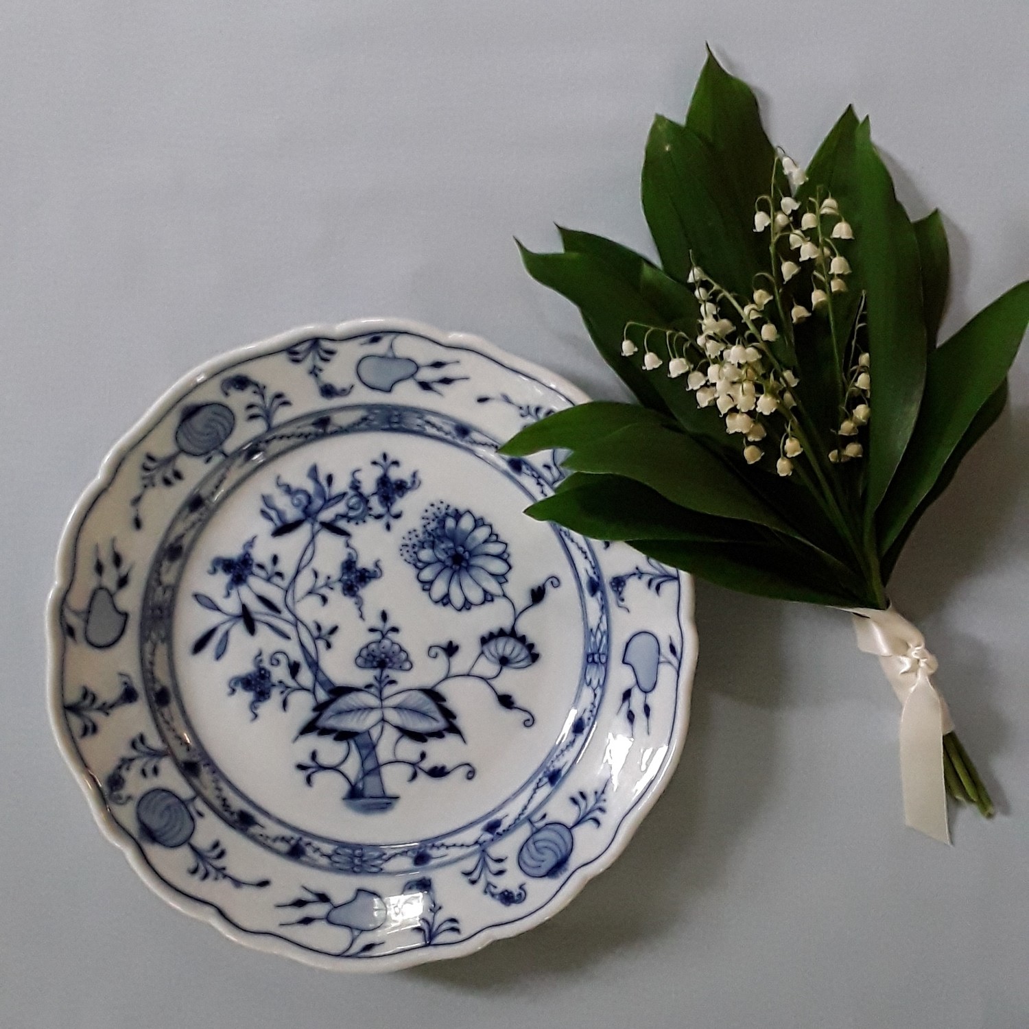 Antique Teichert Blue and White Porcelain Plate &quot;Blue Onion&quot;
