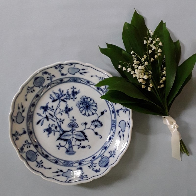 Antique Teichert Blue and White Porcelain Plate &quot;Blue Onion&quot;