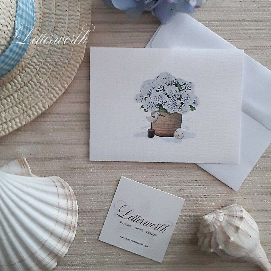 Letterworth Nantucket Basket with Blue Hydrangeas Watercolor Note Cards (Set of 8)