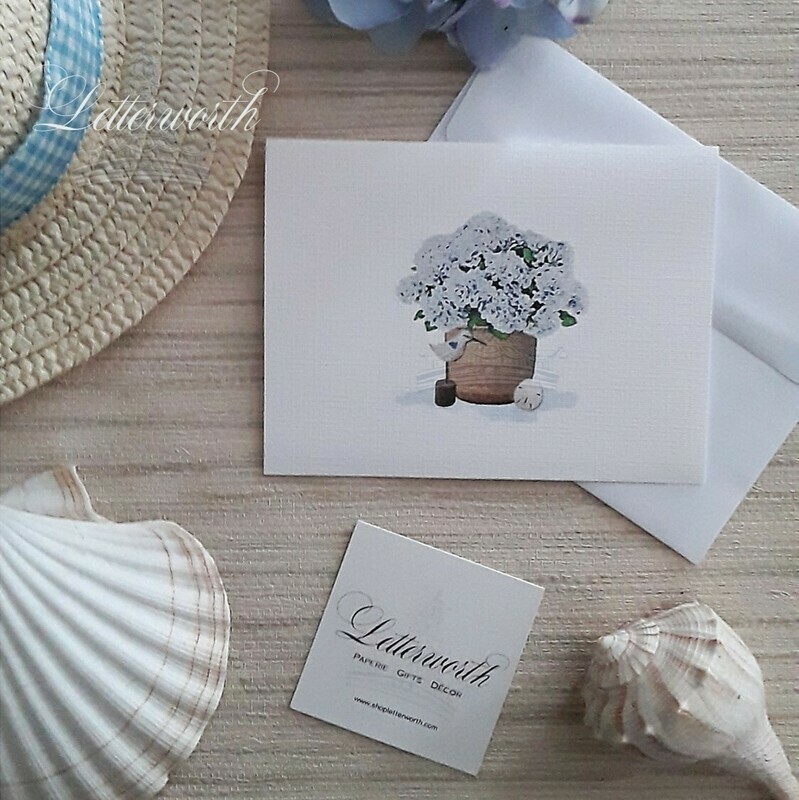 Letterworth Nantucket Basket with Blue Hydrangeas Watercolor Note Cards (Set of 8)