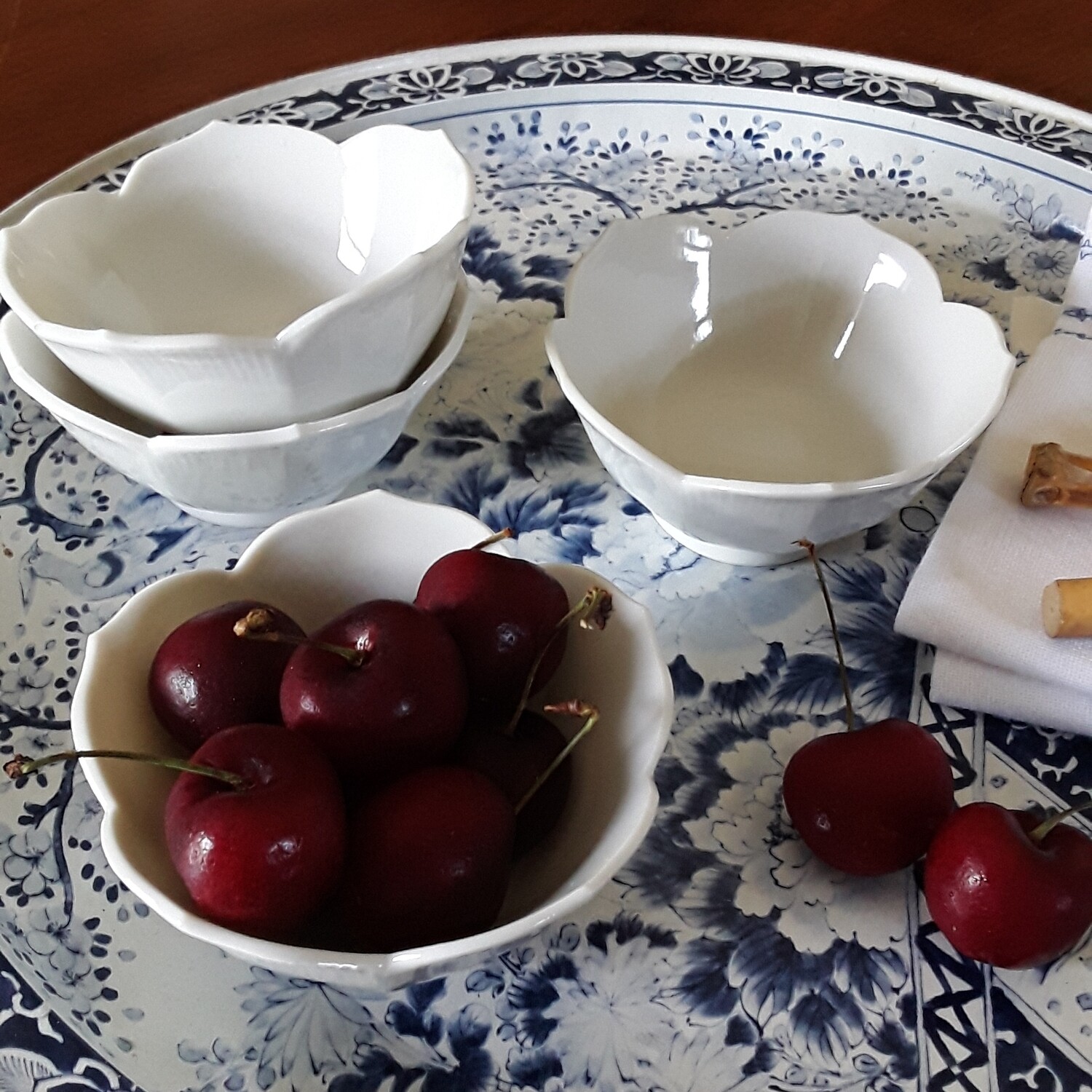 Vintage White Porcelain Lotus Bowls (Set of 4)