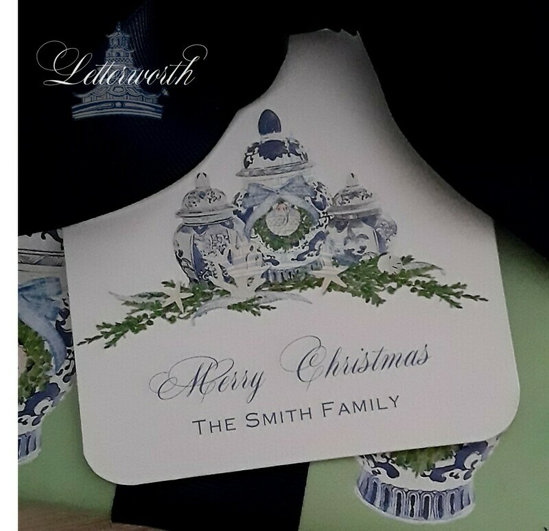 Coastal Christmas Ginger Jar and Boxwood Watercolor Gift Tags by Letterworth (Set of 12)