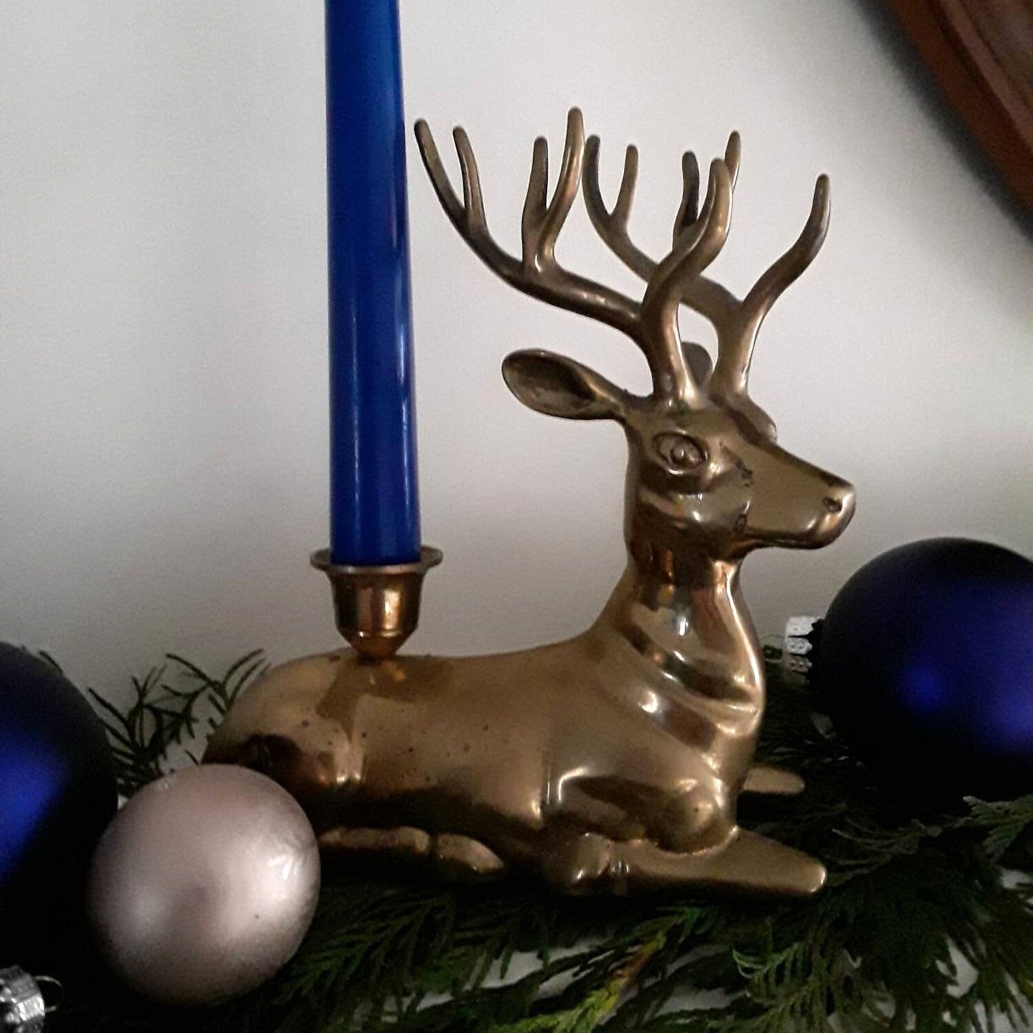 Vintage Brass Reindeer Candlestick