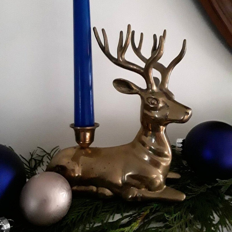 Vintage Brass Reindeer Candlestick