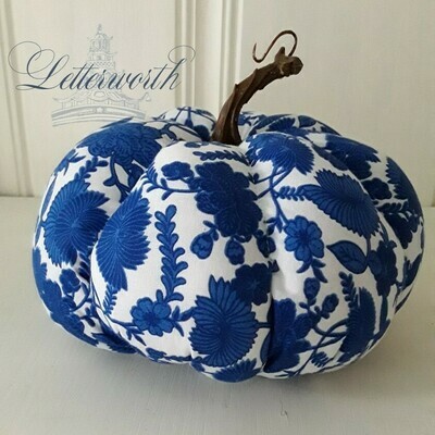 Handmade Blue and White Floral Block Print Fabric Pumpkin by Letterworth