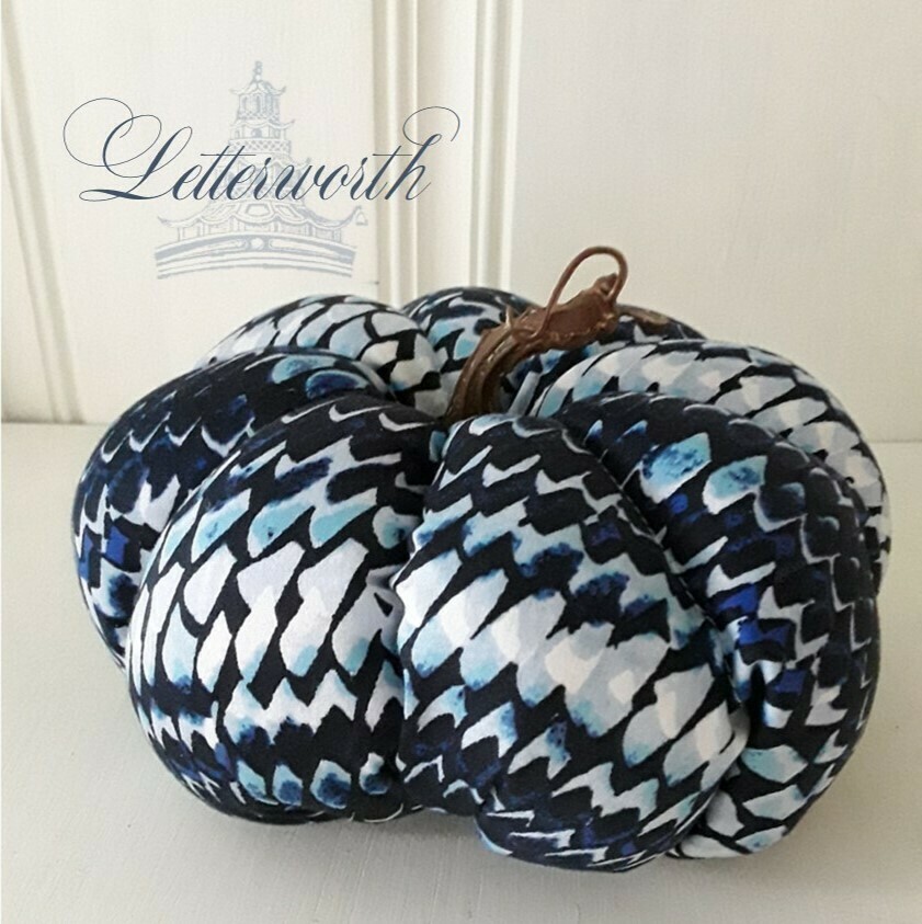 Handmade Blue and White Abstract Fabric Pumpkin by Letterworth