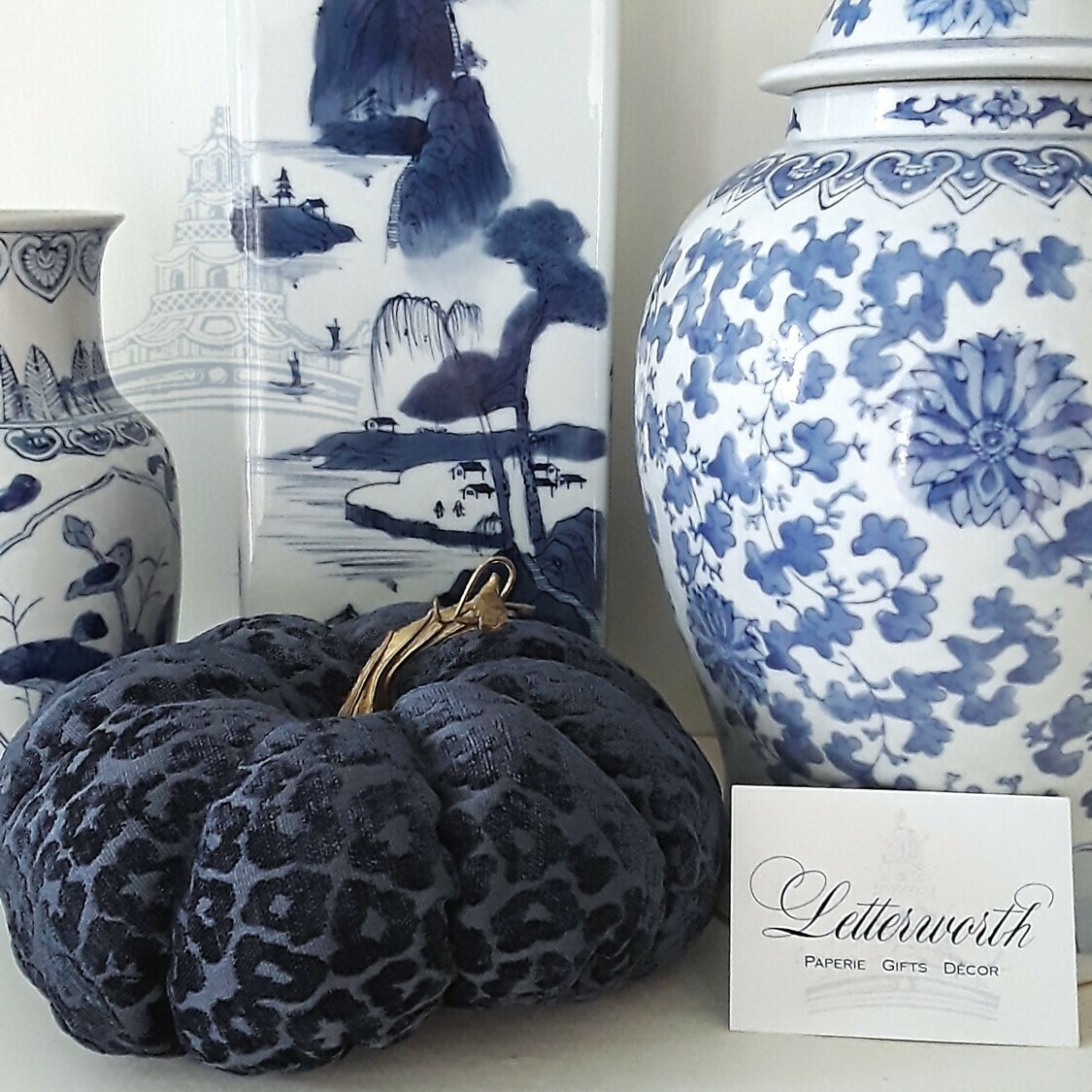 Handmade Blue Jacquard Leopard Fabric Pumpkin by Letterworth