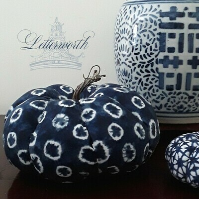 Handmade Indigo Blue Shibori Fabric Pumpkin by Letterworth
