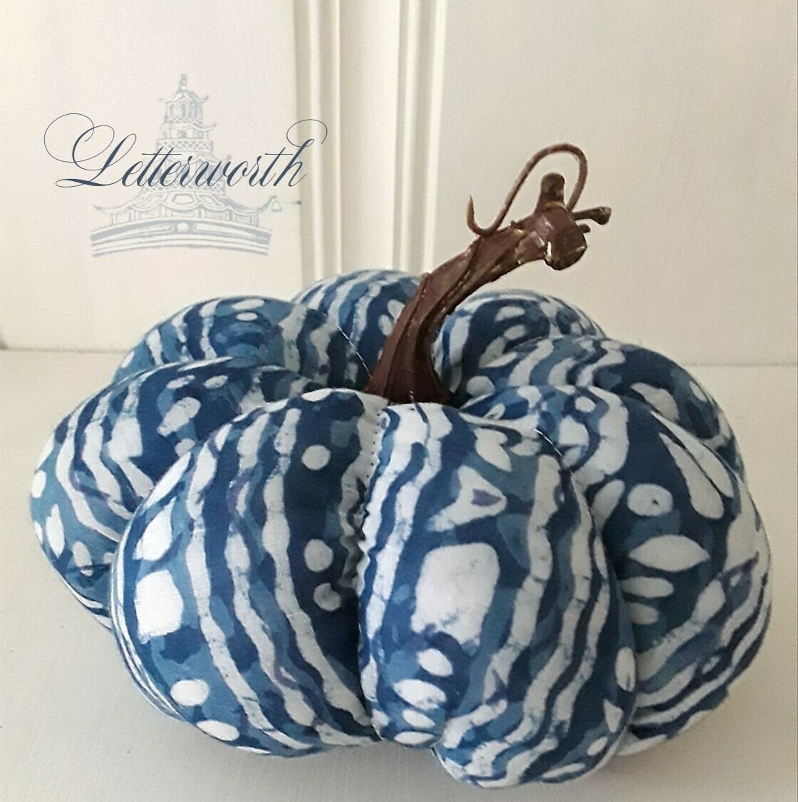 Handmade Blue and White Indian Batik Fabric Pumpkin by Letterworth