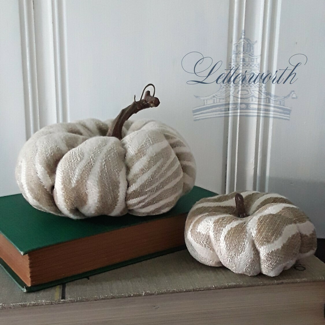 Handmade Tan and Ivory Chenille Zebra Stripe Miniature Fabric Pumpkin by Letterworth
