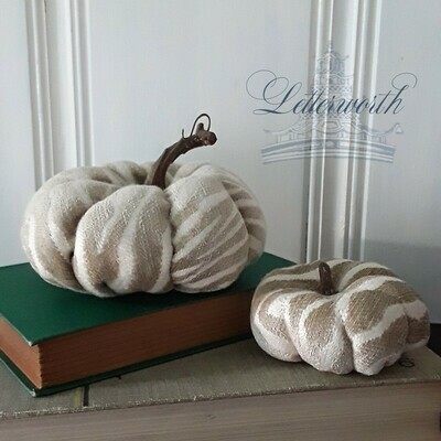 Handmade Tan and Ivory Chenille Zebra Stripe Miniature Fabric Pumpkin by Letterworth
