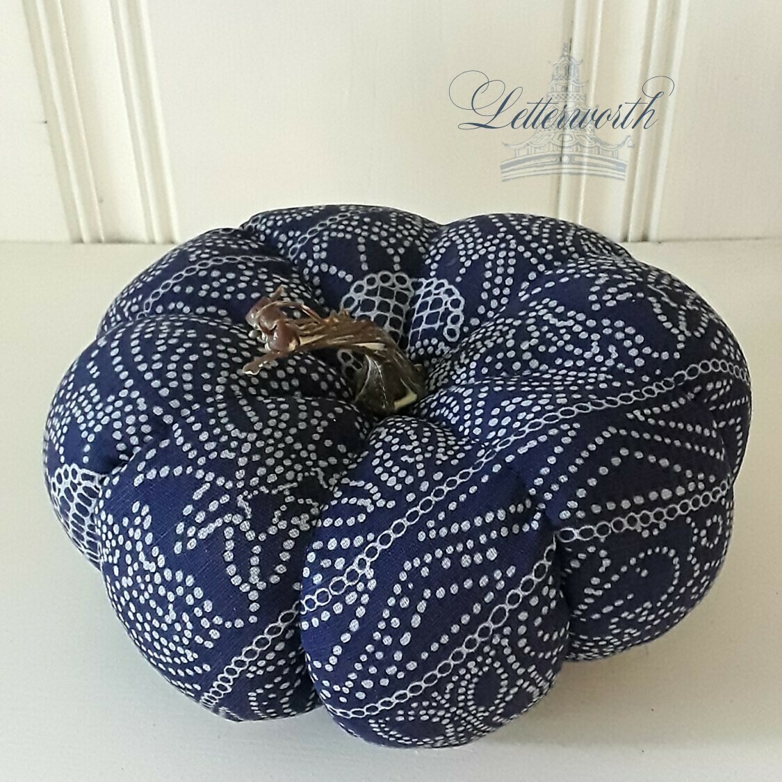 Handmade Blue and White Chinese Batik Fabric Pumpkin by Letterworth